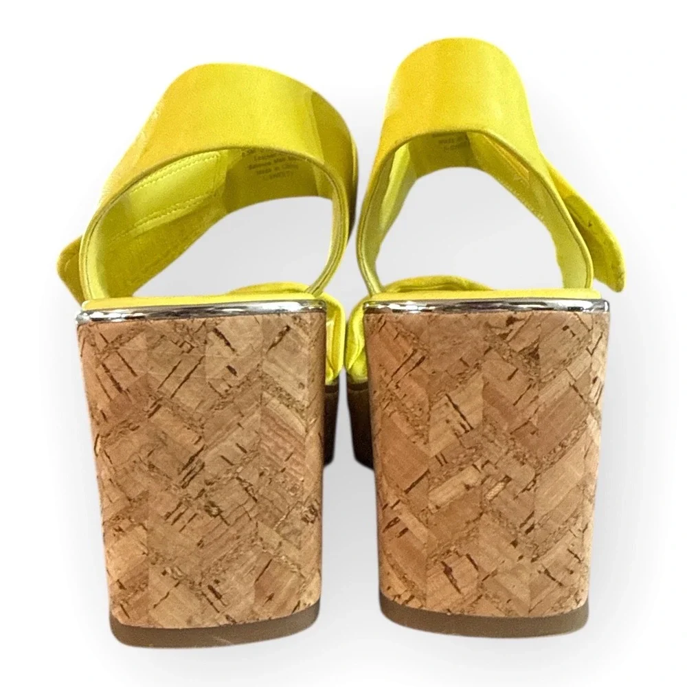 Franco Sarto Yellow Leather Cork Wedge Platform Sandals